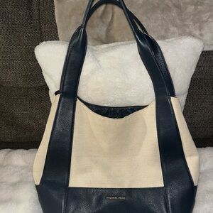 Michael Kors Blue and Cream Shoulder Bag with Canvas Design — Admiral Tote Bag